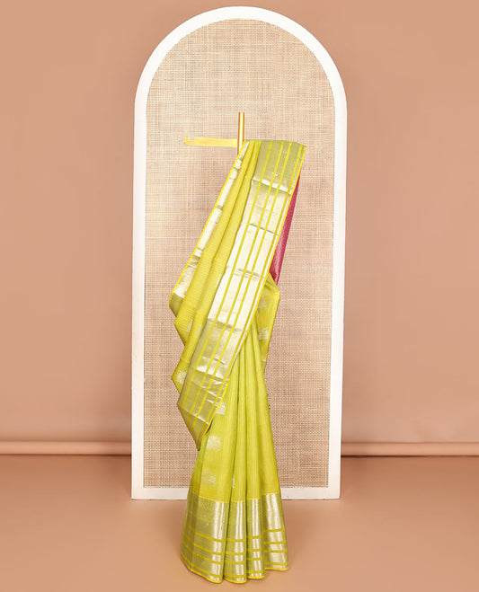 Yellow zari buttas Vasundhara silk mix saree, traditional zari big border & contrast zari woven pallu