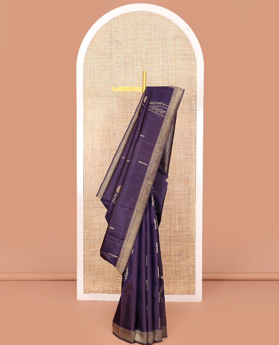 Blue Vasundhara Silk Saree Prettified with Zari Buttas, Highlighted by a Zari Border, a Zari-Woven Grandly Woven Pallu Decked Up with Intricate Mughal Designs, and Paired with a Matching Blouse