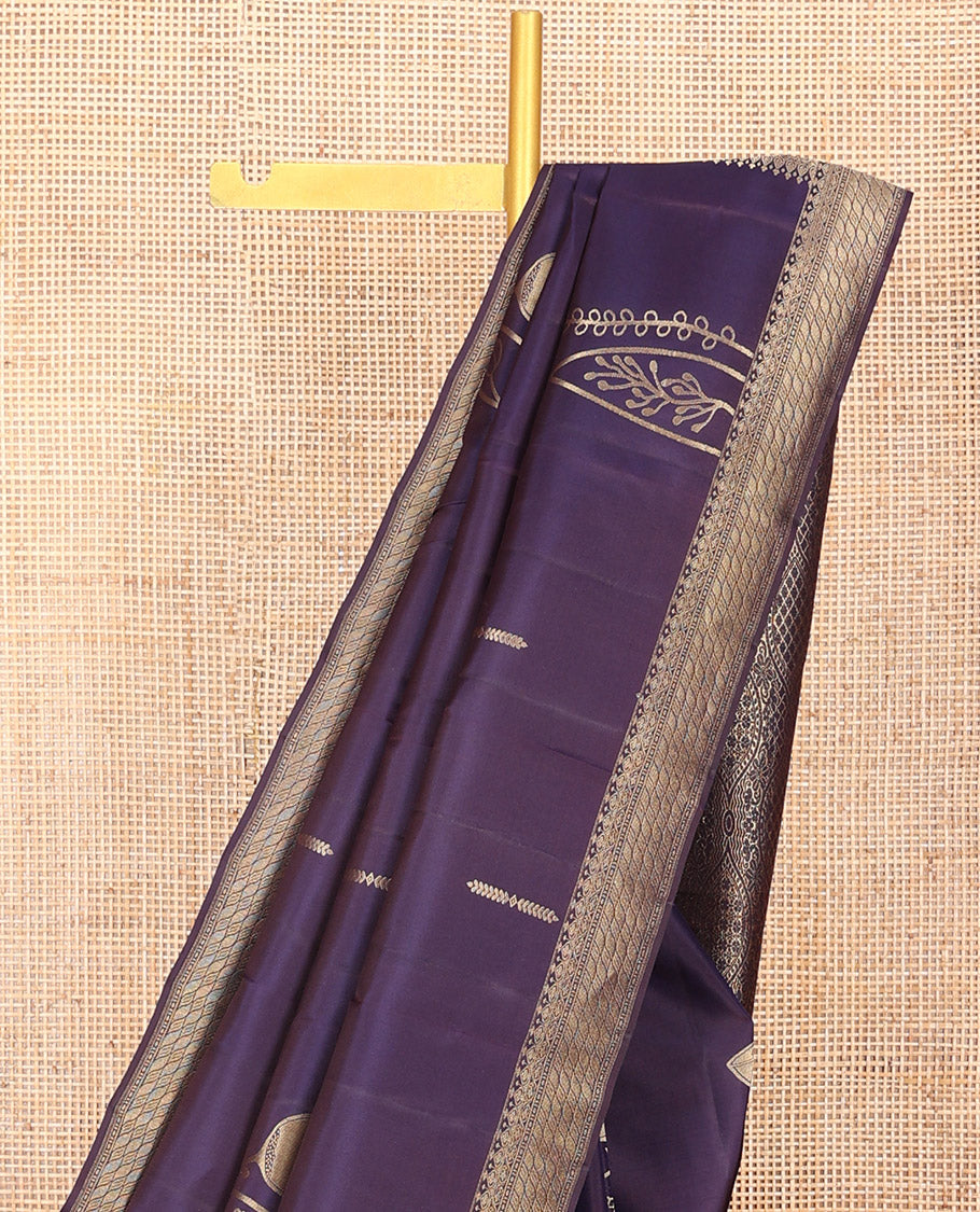 Blue Vasundhara Silk Saree Prettified with Zari Buttas, Highlighted by a Zari Border, a Zari-Woven Grandly Woven Pallu Decked Up with Intricate Mughal Designs, and Paired with a Matching Blouse
