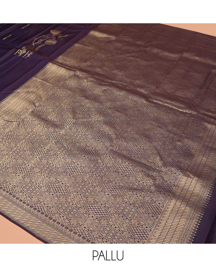 Blue Vasundhara Silk Saree Prettified with Zari Buttas, Highlighted by a Zari Border, a Zari-Woven Grandly Woven Pallu Decked Up with Intricate Mughal Designs, and Paired with a Matching Blouse