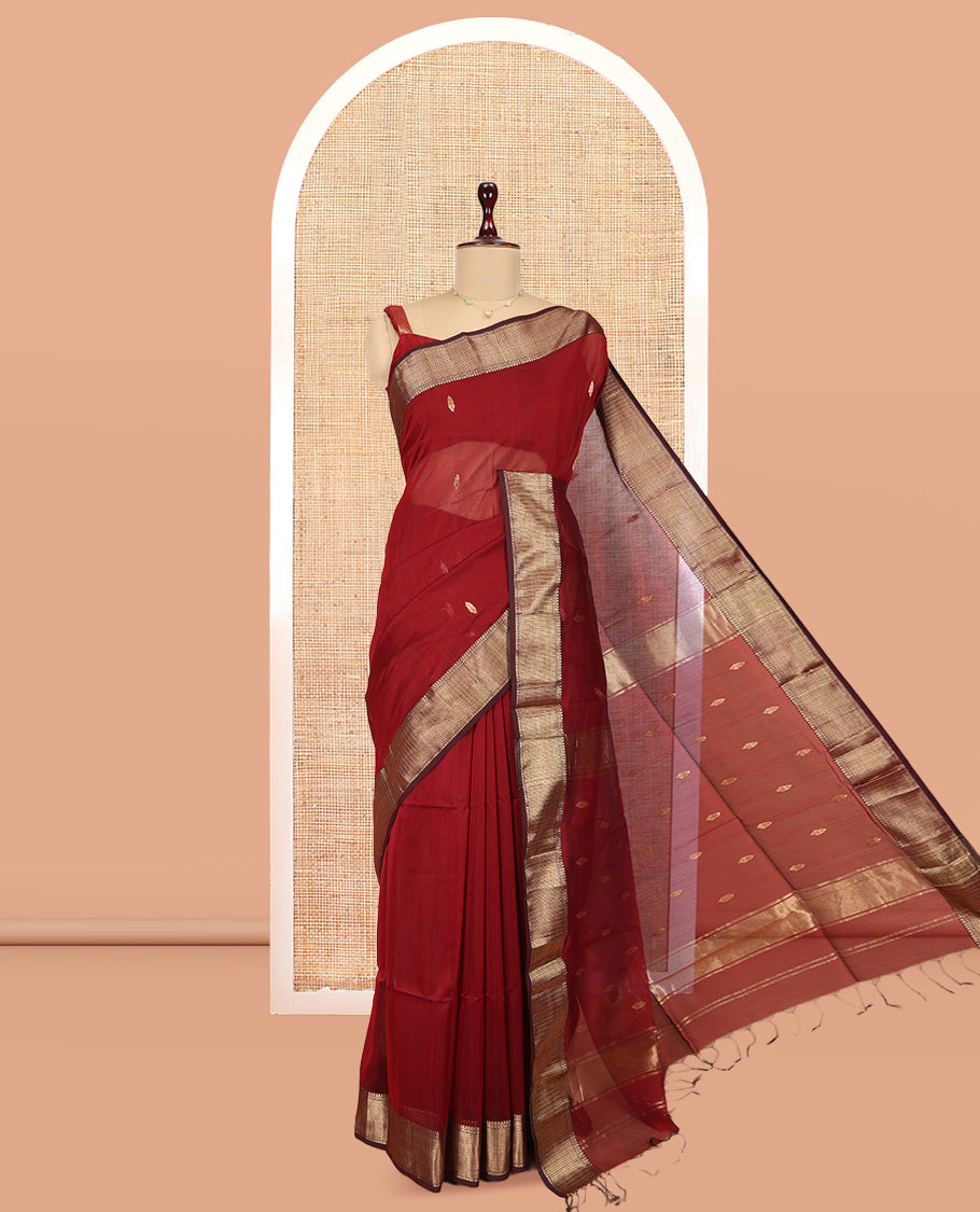 Maroon Maheshwari Cotton Saree