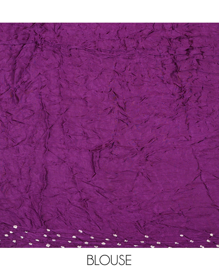 Borderless Purple Bandhani Dola Silk Saree