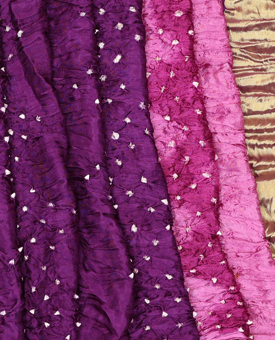 Borderless Purple Bandhani Dola Silk Saree