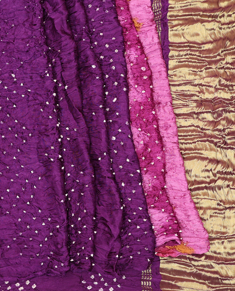 Borderless Purple Bandhani Dola Silk Saree