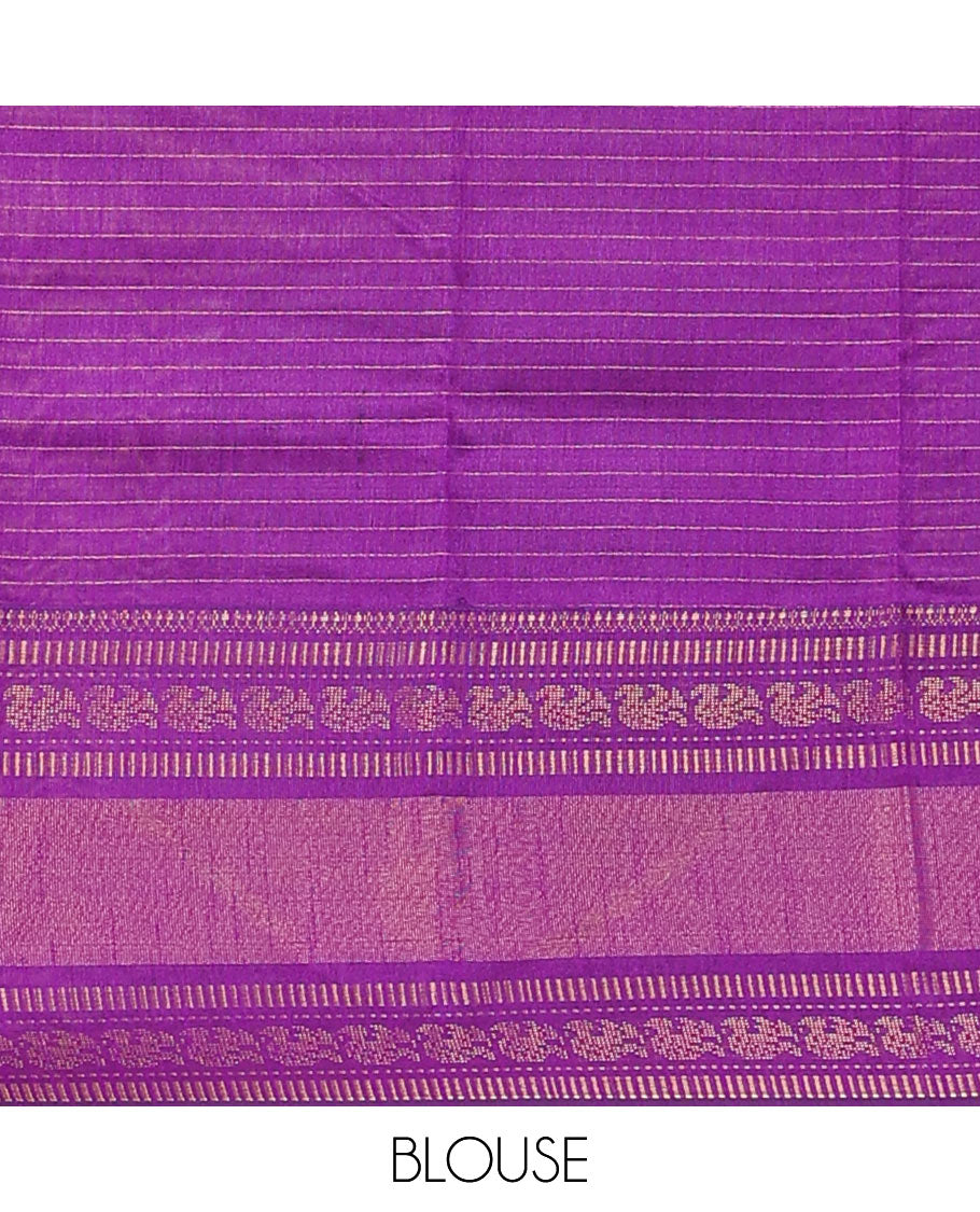 Light sandal butta enclosed checked dupion saree, contrast traditional zari border, and zari design pallu