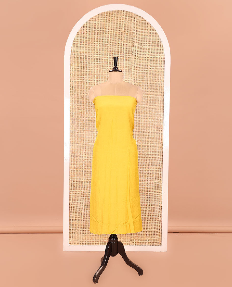 Yellow Semi Silk Material Churidar Set, Subtly Made Plain Top, a Plain Santoon Bottom, and Is Paired with a Dual-Colored Bandhani Motifs Semi Silk Dupatta