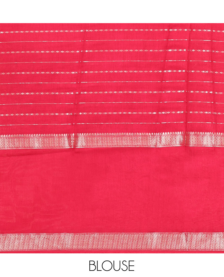 Violet Assam Silk Saree, Spotlighted with Zari Stripes, Complemented by a Contrast Zari Traditional Woven Border, Zari-Striped Pallu, and a Matching Blouse