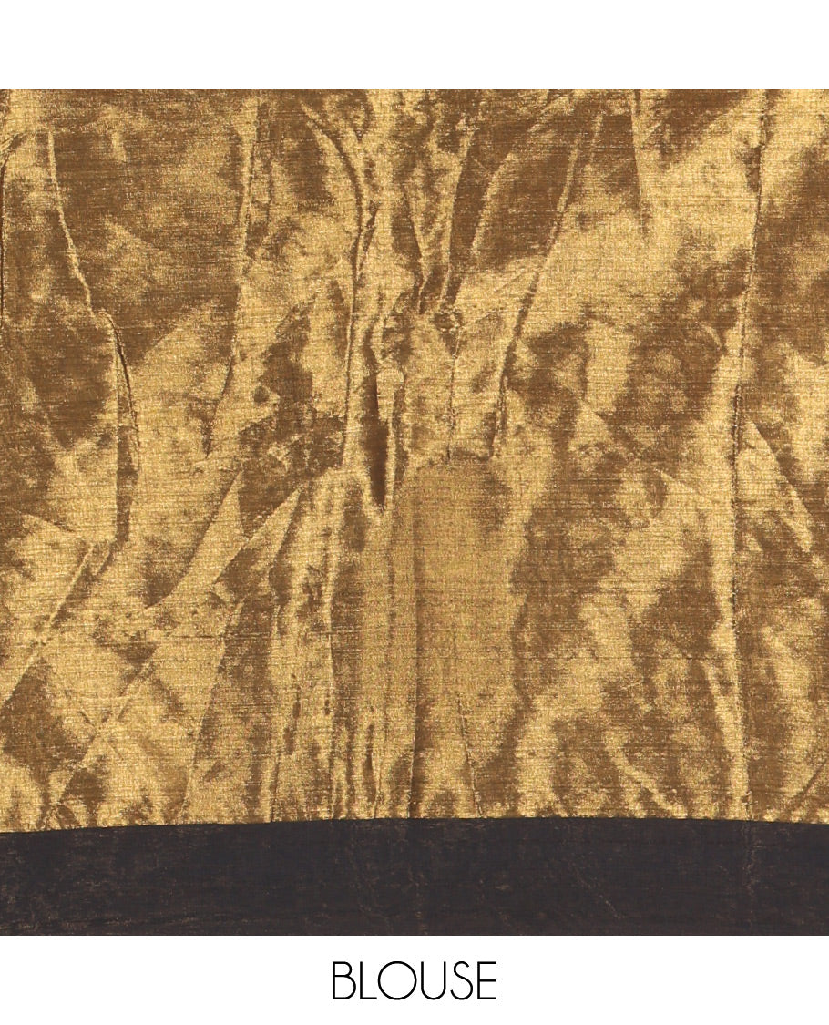 Gold plain khadi tissue saree with a self-pallu, and a matching blouse