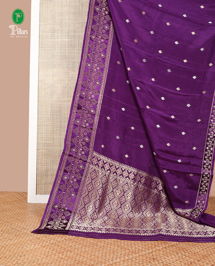 Purple patola style zari butta dola silk saree with patola zari design border & rich pallu along with plain blouse