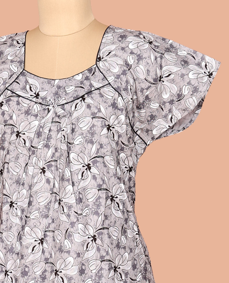 Grey Cotton-Blended Nighty