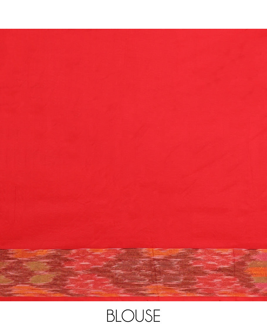 Green kuppadam cotton saree, contrast ikkat border & ikkat design pallu of stripes