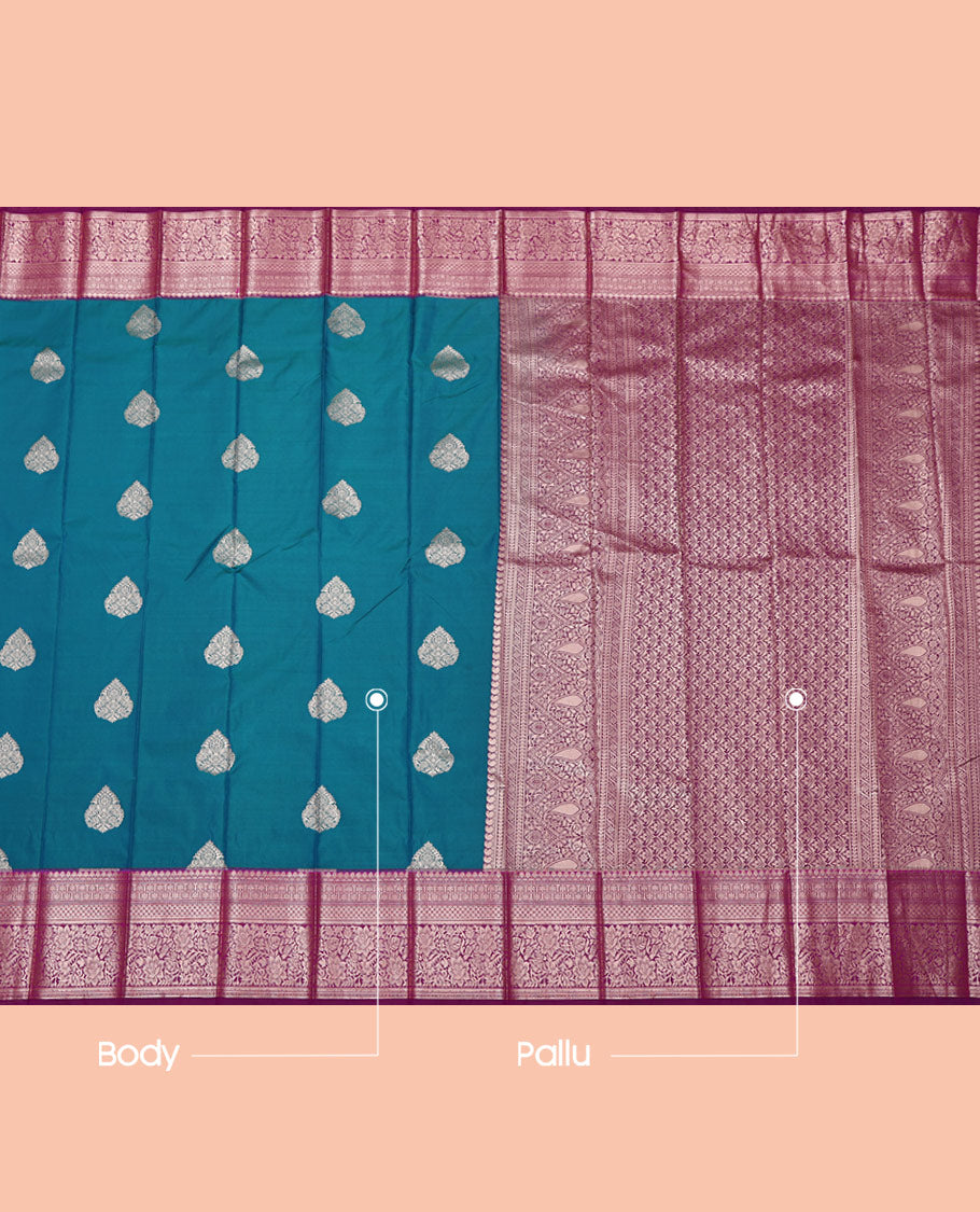 Blue Budget Silk Saree, Detailed with Zari Buttas All Over Its Body, Complemented by a Contrast Traditional Zari Design Border, Intricately Designed Pallu, and Paired with a Contrast Blouse