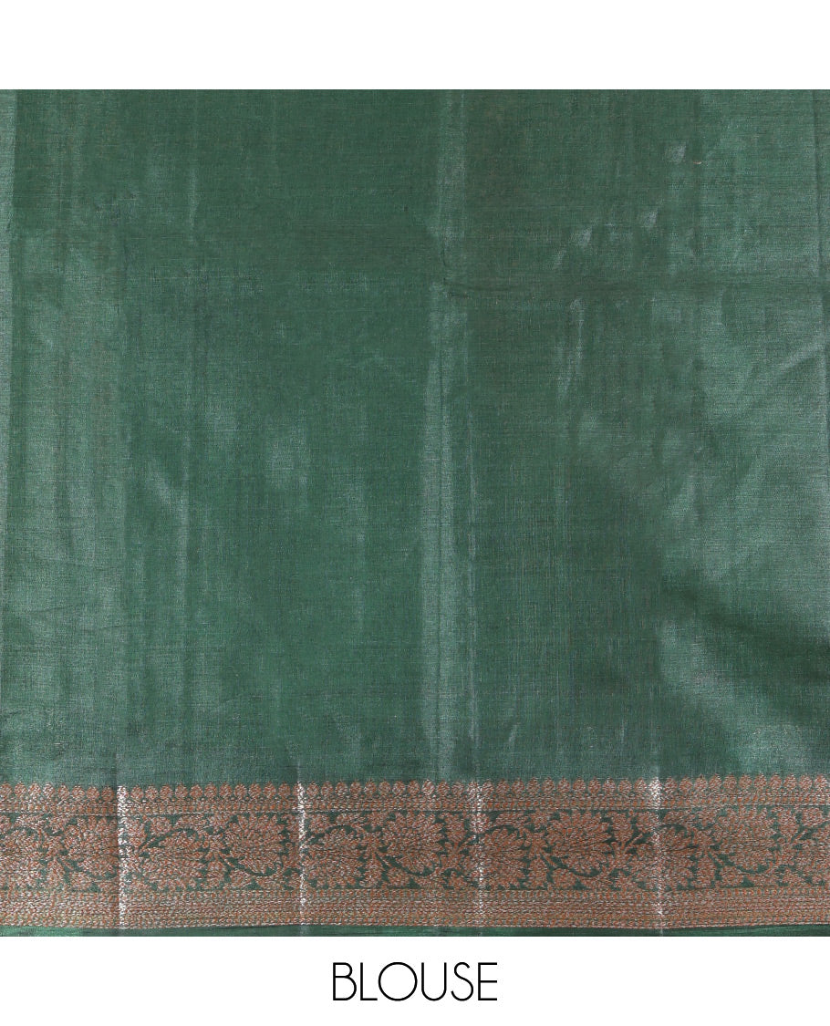 Red Tusser Silk Saree, Subtly Sparkled with Zari Buttas, a Contrast Floral Zari Border, Intricate Pallu, and a Contrast Blouse