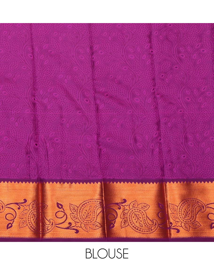 Red Budget Silk Saree, Detailed with a Floral Vine Design, Complemented by a Contrast Floral Creeper Zari Border, Grand Jaal Pallu, and a Contrast Blouse