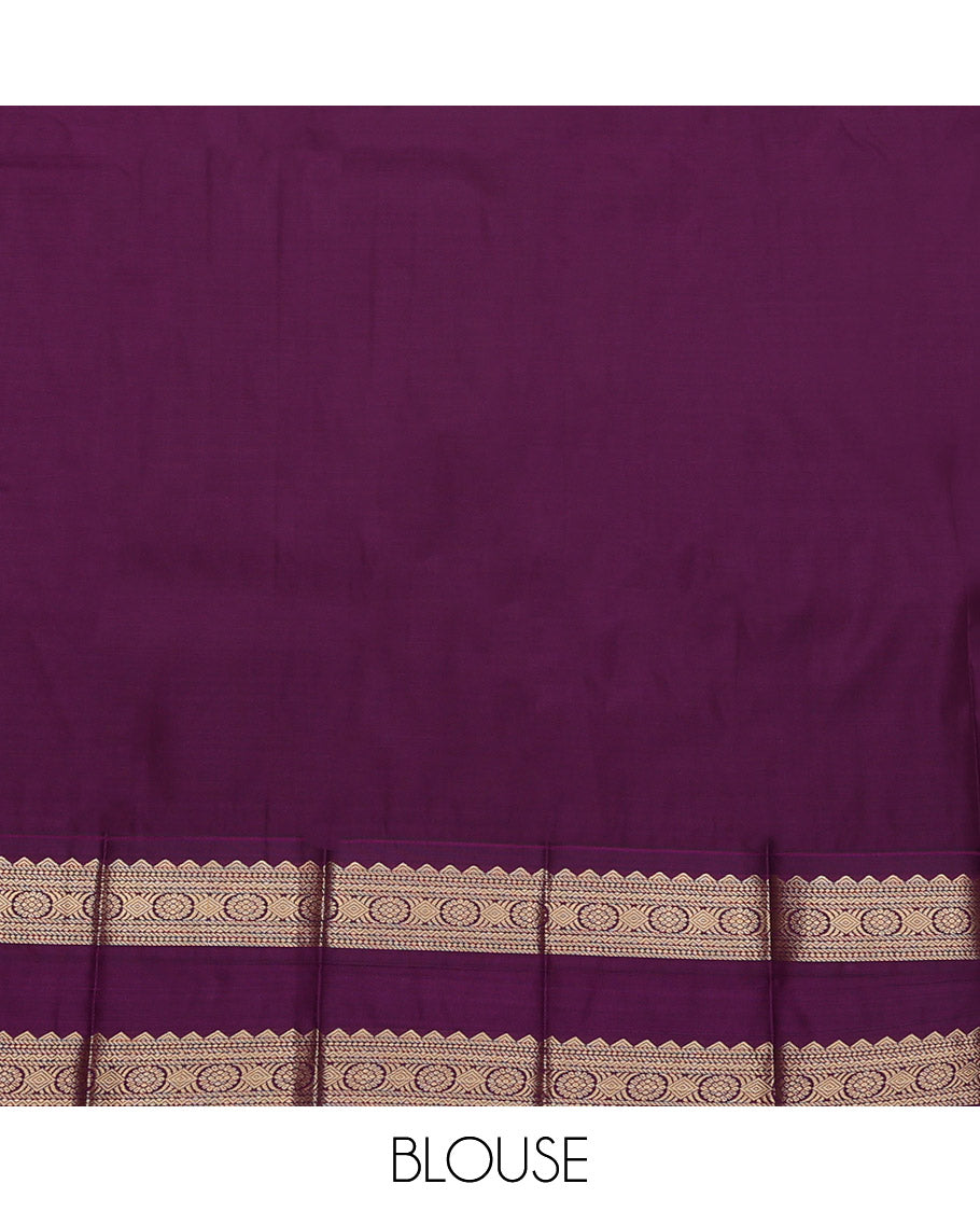Pink Budget Silk Saree, Embellished with Buttas and Stripes, Complemented by a Contrast Traditional Rettai Pettu Border, Grand Pallu, and a Contrast Blouse