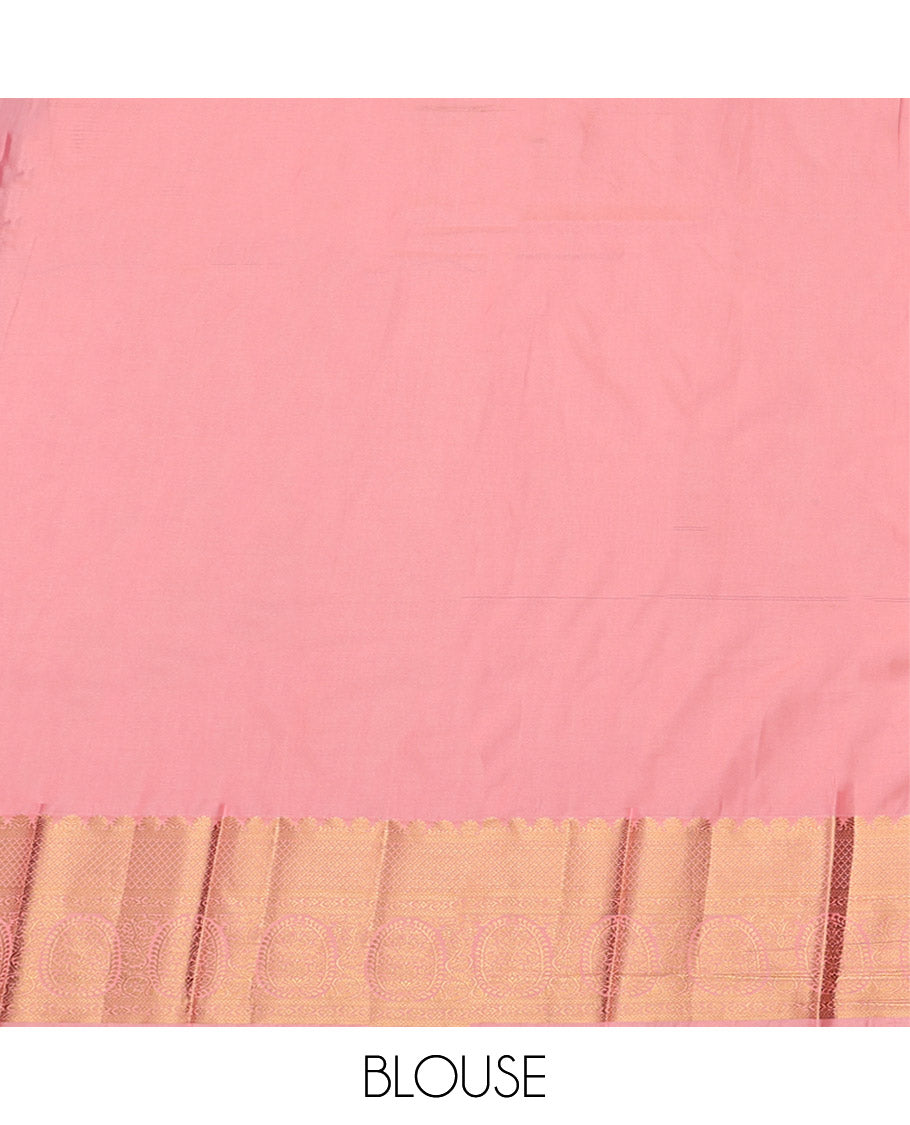 Brown Budget Silk Saree, Enriched with Tree Buttas, Complemented by a Contrast Traditional Zari Border, Grand Pallu, and a Contrast Blouse