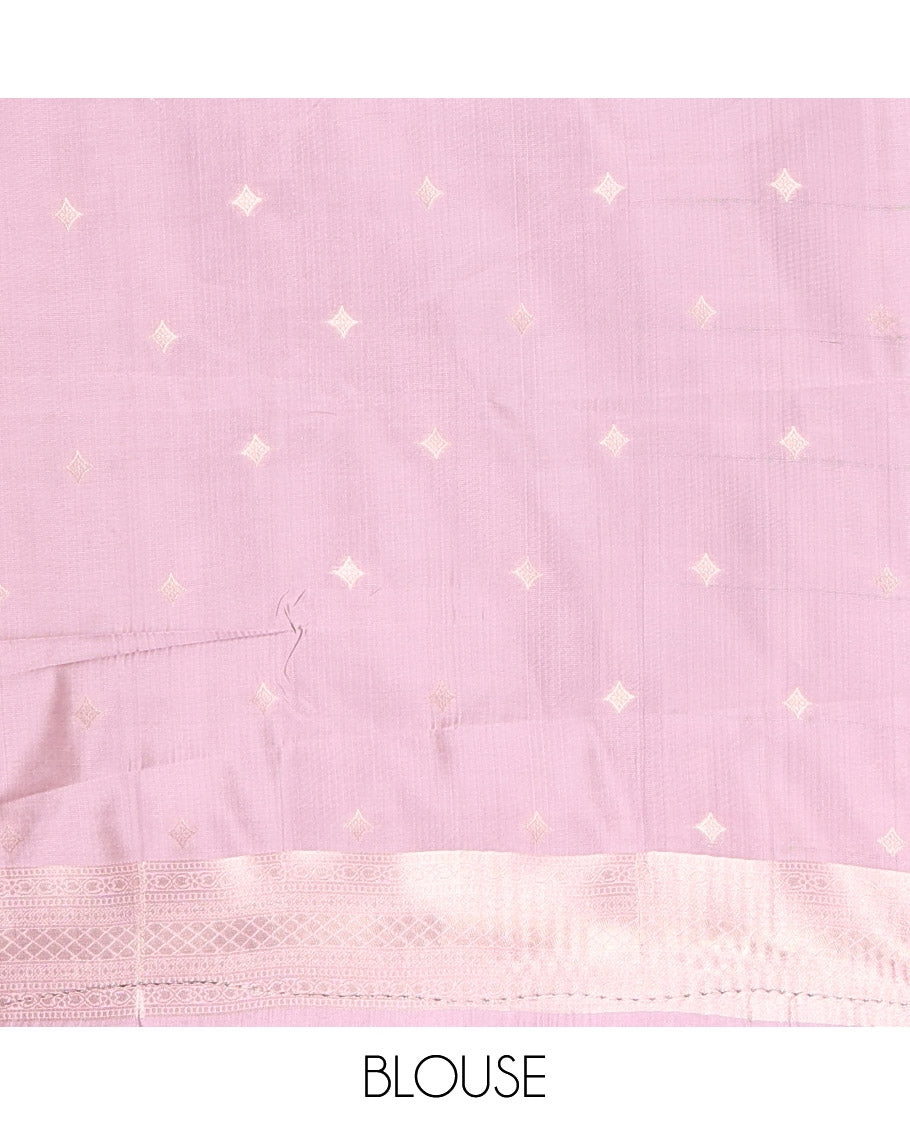 Rani Pink Kanchi Silk Saree, Elegantly Bedecked with Jacquard Design on Its Body, Complemented by a Contrast Traditional Zari Design Border, Sparsely Woven Pallu, and Paired with a Contrast Blouse