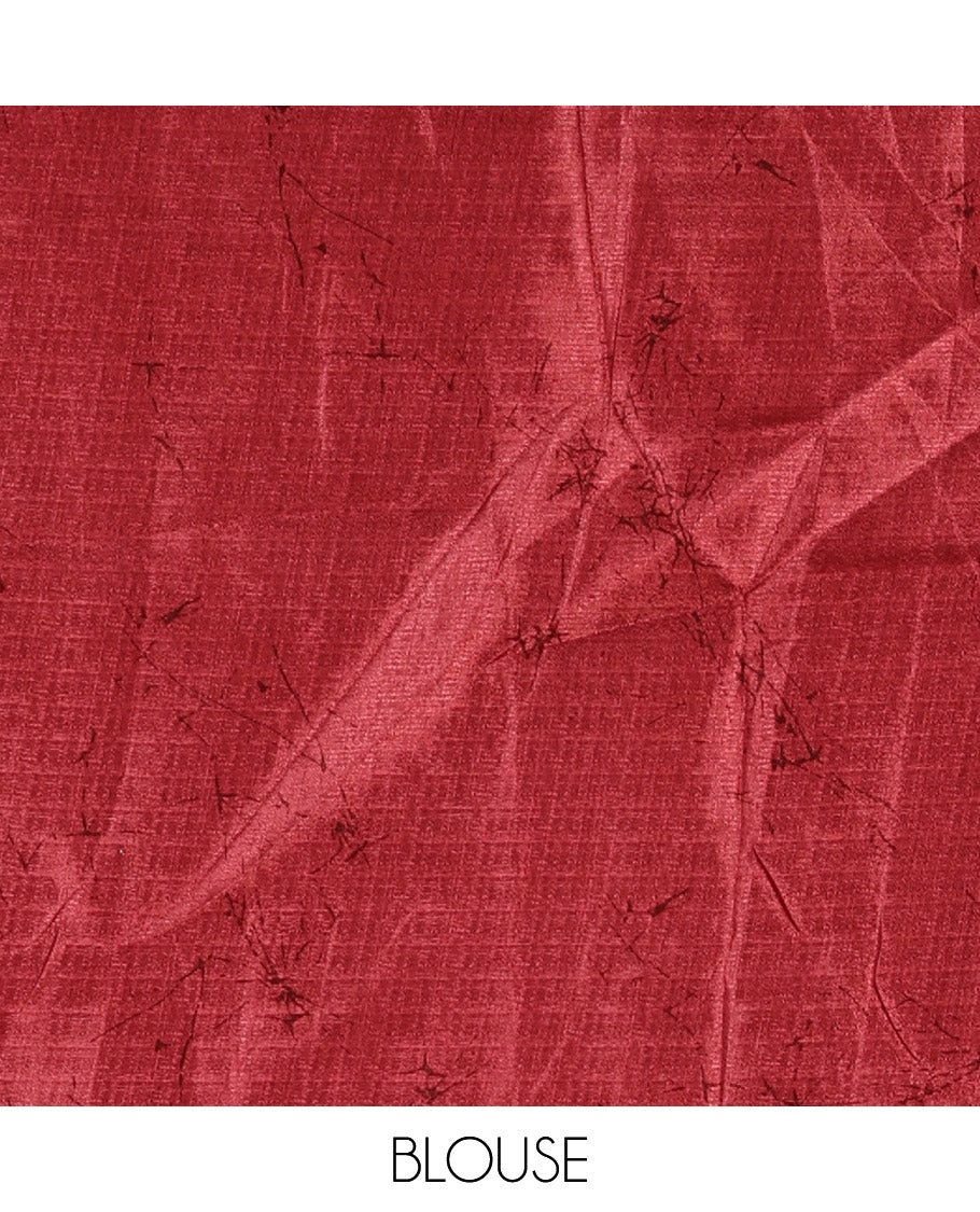 Borderless cream-pink batik-style floral printed khadi cotton saree, printed pallu & printed blouse