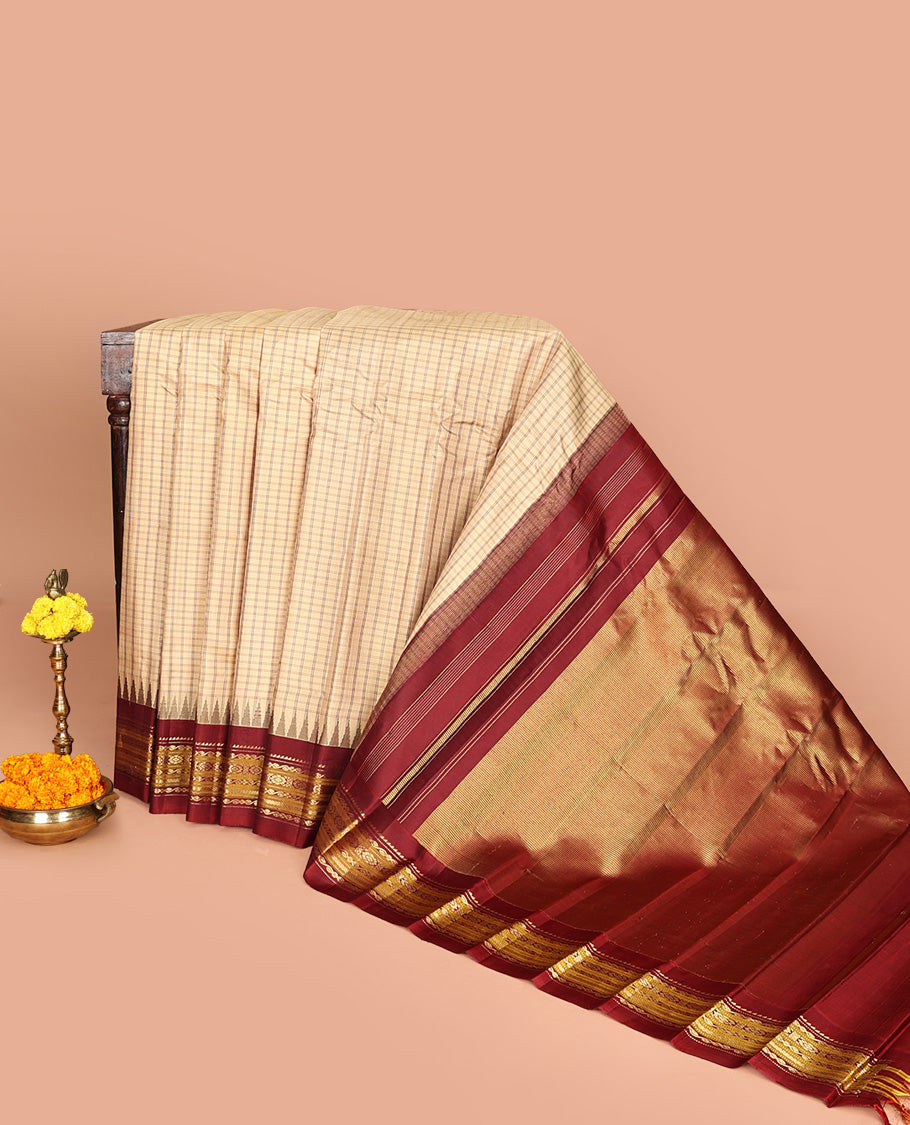 Light Sandal Checked Gadwal Silk Saree