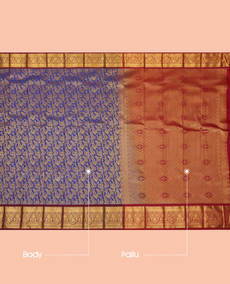 Blue Budget Silk Saree, Mesmerized with Jacquard Design, a Contrast Traditional Zari Border, Grand Pallu, and a Contrast Blouse