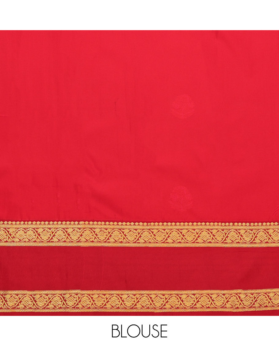 Pink Budget Silk Saree Featuring Zari Buttas, Complemented by Contrast Floral Creeper Rettai Pettu Border, Grand Pallu and a Contrast Blouse