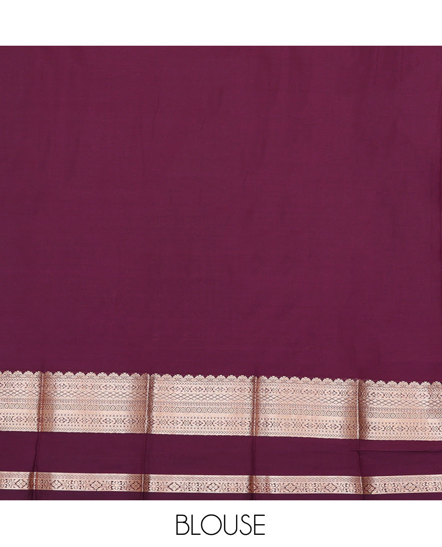 Blue Budget Silk Saree, Featuring Zari Buttas, Complemented by Contrast Traditional Rettai Pettu Zari Border, a Grand Pallu and a Contrast Blouse