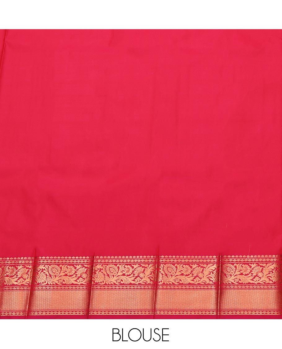 Peach Budget Silk Saree, Embellished with Jacquard Design, Complemented by a Contrast Traditional Zari Border, Grand Pallu, and a Contrast Blouse