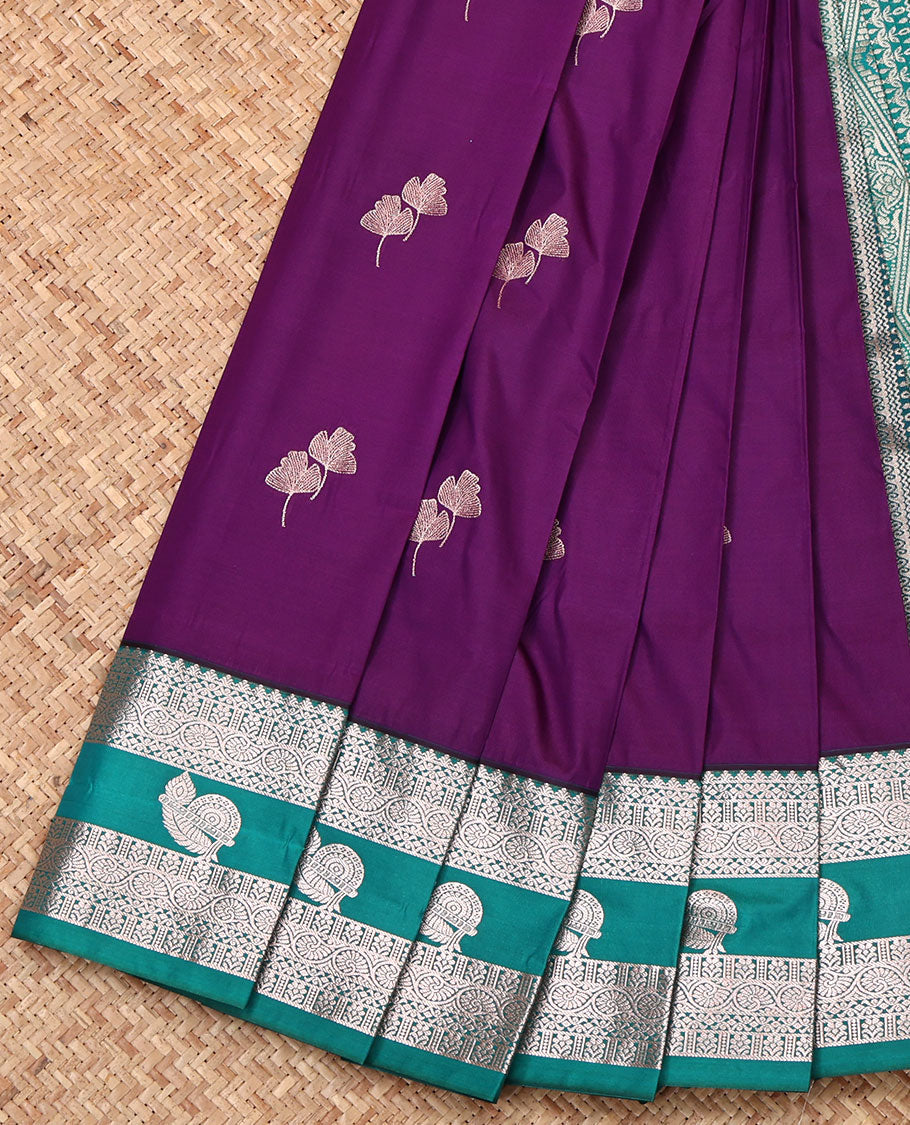 Violet Budget Silk Saree, Crafted with Zari Buttas, Complemented by Contrast Traditional Zari Border, Grand Pallu, and a Contrast Blouse