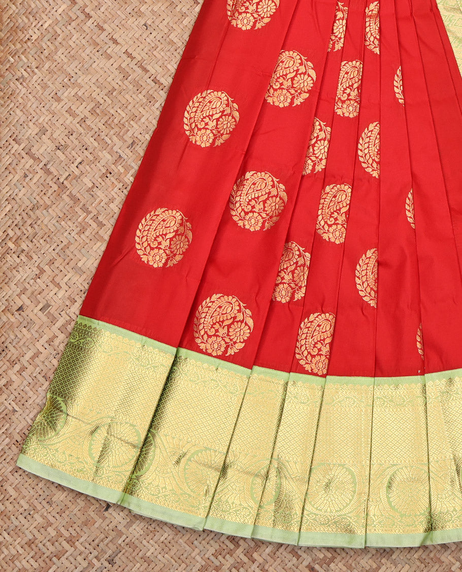 Rust Budget Silk Saree, Woven with Zari Buttas, Contrast Traditional Zari Border, Grand Pallu, and a Contrast Blouse