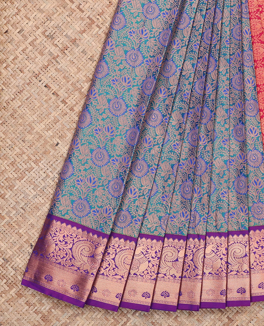 Blue Budget Silk Saree, Masterfully Woven with Jacquard, Complemented by Contrast Peacock Zari Border, Intricate Pallu, and a Contrast Blouse