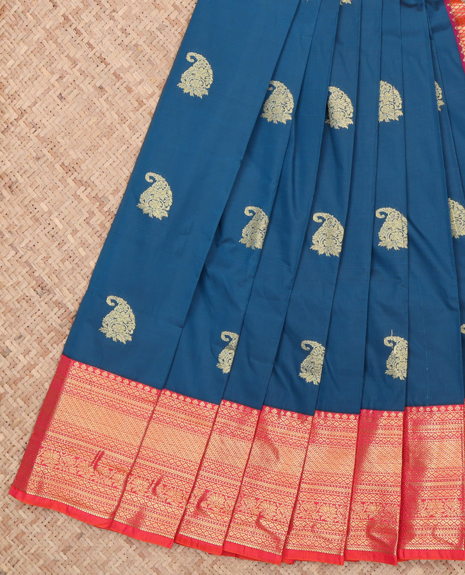 Blue Contrast Paisley Butta Budget Silk Saree