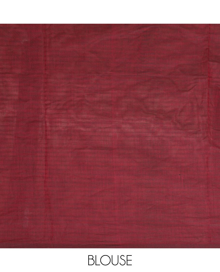 Borderless maroon striped & unique buttas Coimbatore cotton saree, self-pallu of jaal designs