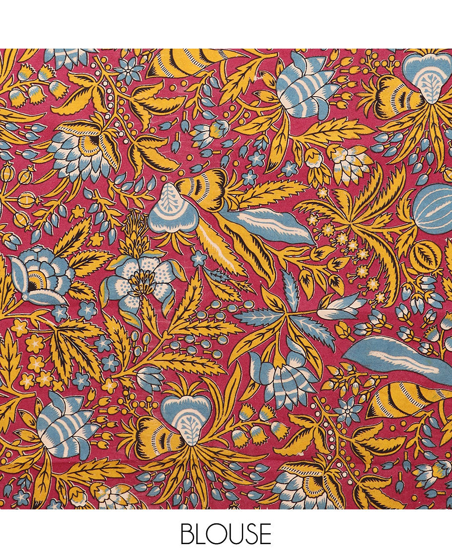 Green striped chirala cotton saree, plain border, and contrast floral and leaf printed blouse