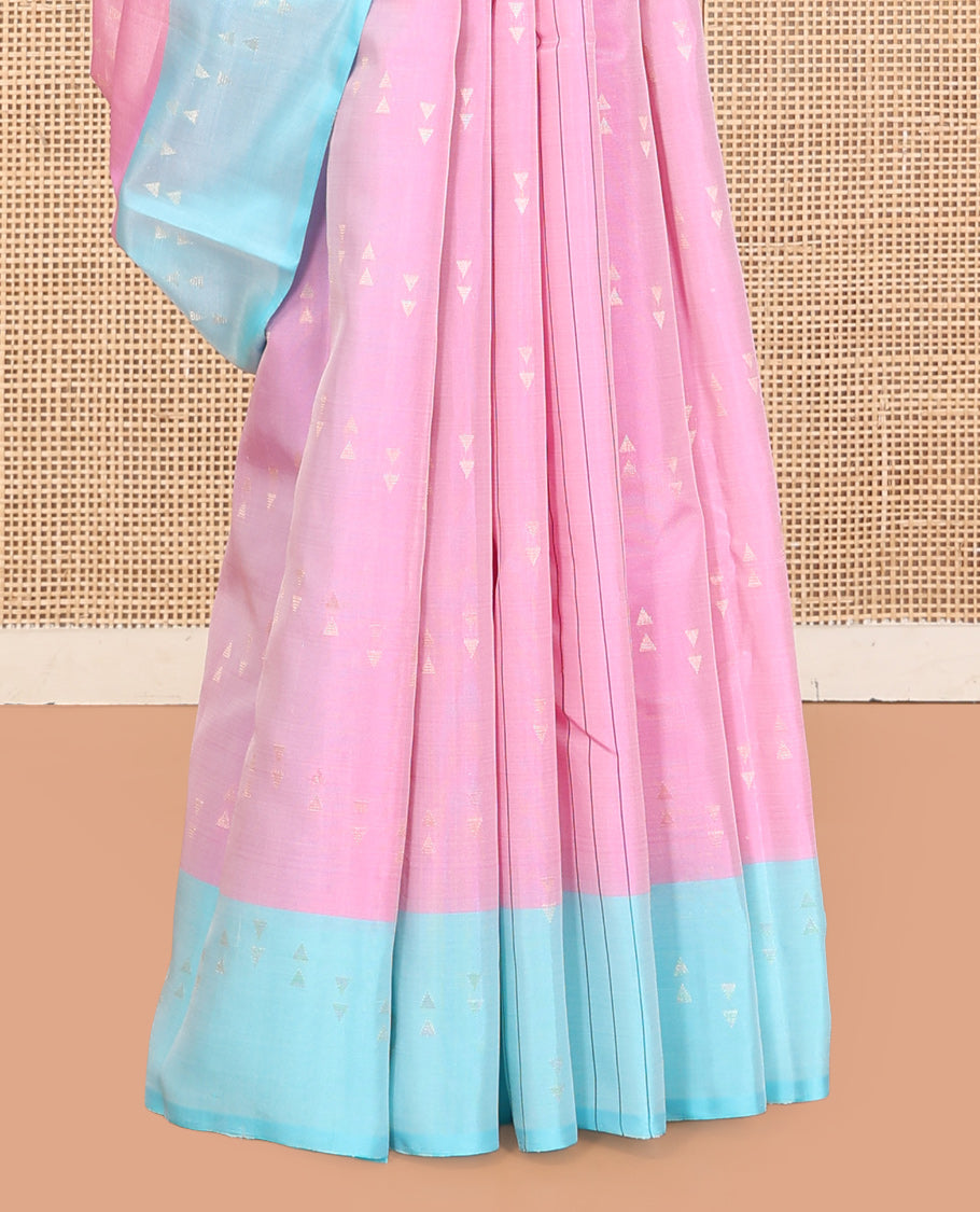 Pink Mayuri Lite Silk Mix Saree, Woven with Stripes and Triangle Buttas, Complemented by a Contrast Triangle Buttas Border, Grand Pallu, and a Contrast Blouse