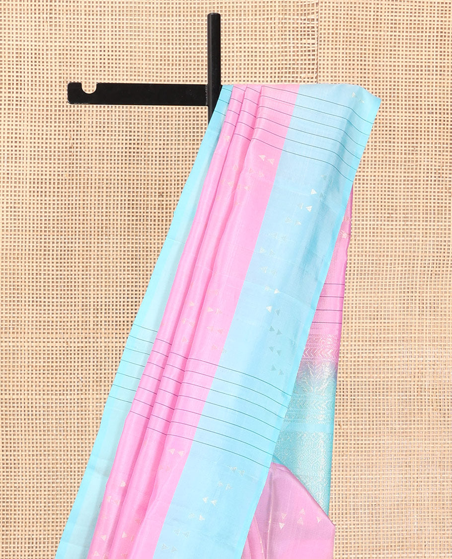 Pink Mayuri Lite Silk Mix Saree, Woven with Stripes and Triangle Buttas, Complemented by a Contrast Triangle Buttas Border, Grand Pallu, and a Contrast Blouse