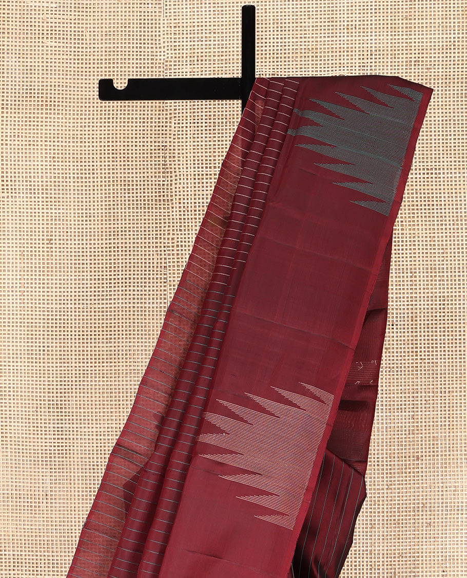 Borderless Maroon Mayuri Lite Silk Mix Saree, Elevated with Stripes and Thazampoo Rekku All Over Its Body, Highlighted Pallu of Stripes, and Paired with a Matching Blouse