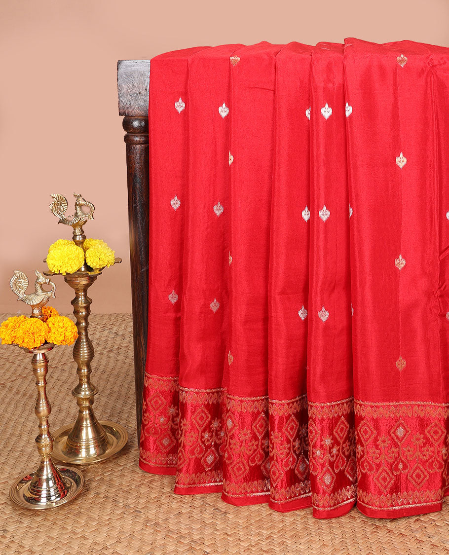Red patola style zari butta dola silk saree with patola zari design border & rich pallu along with plain blouse