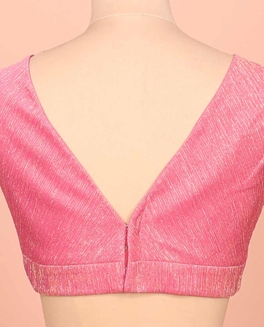 Pink Readymade Blouse Featuring a Front V-Neck, Back V-Neck, and Sleeveless