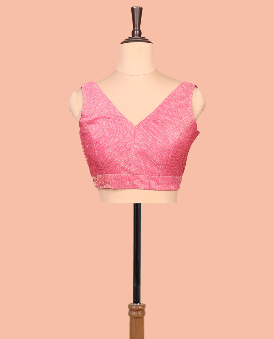Pink Readymade Blouse Featuring a Front V-Neck, Back V-Neck, and Sleeveless