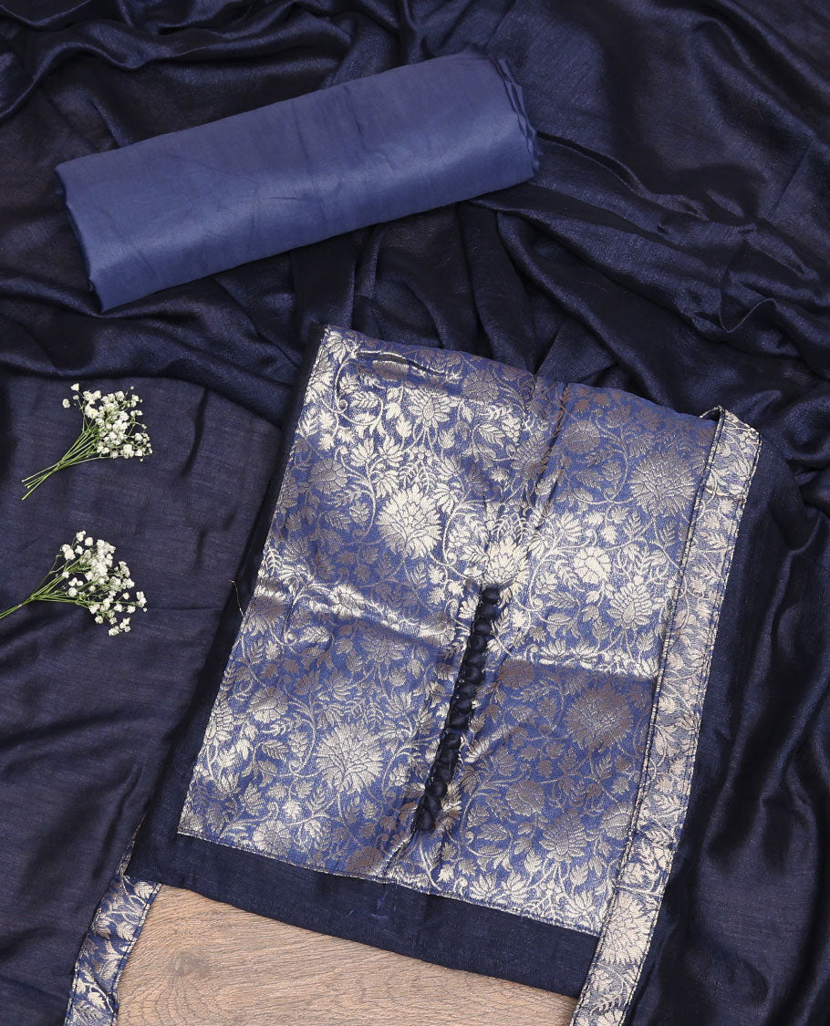 Blue Jacquard Vichitra Silk Material Chudidar Set