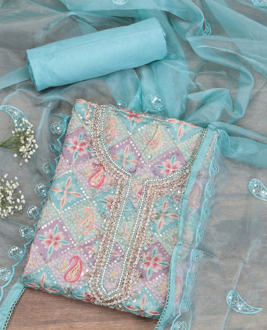 Blue Organza Material Chudidar Set