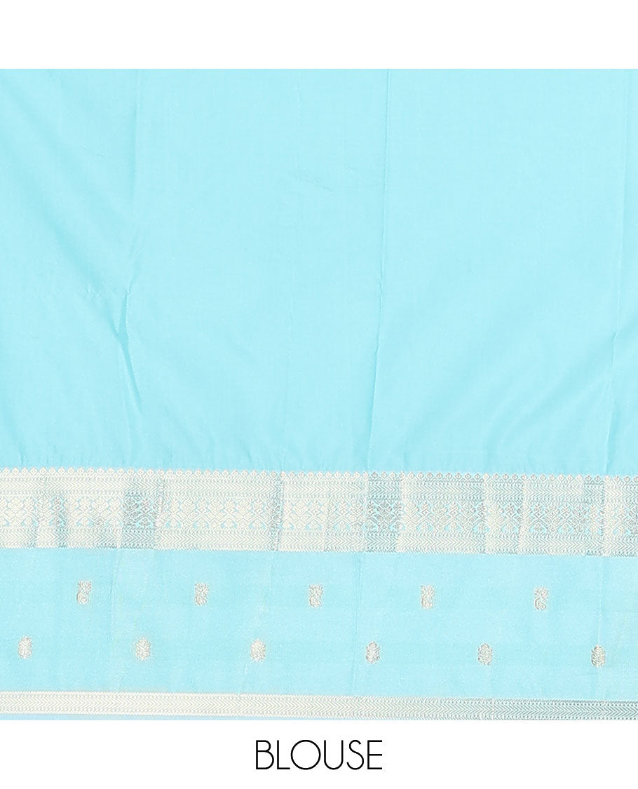 Navy blue zari buttas budget silk saree, contrast traditional zari border, and jaal pallu