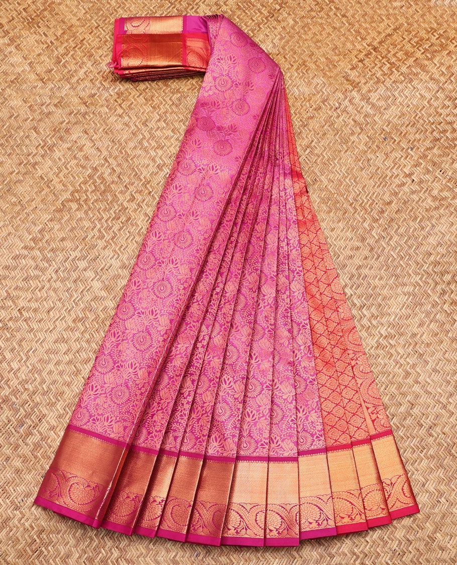 Pink Budget Silk Saree, Enthralled with Jacquard Design, Contrast Traditional Zari Border, Jaal Pallu, and a Contrast Blouse