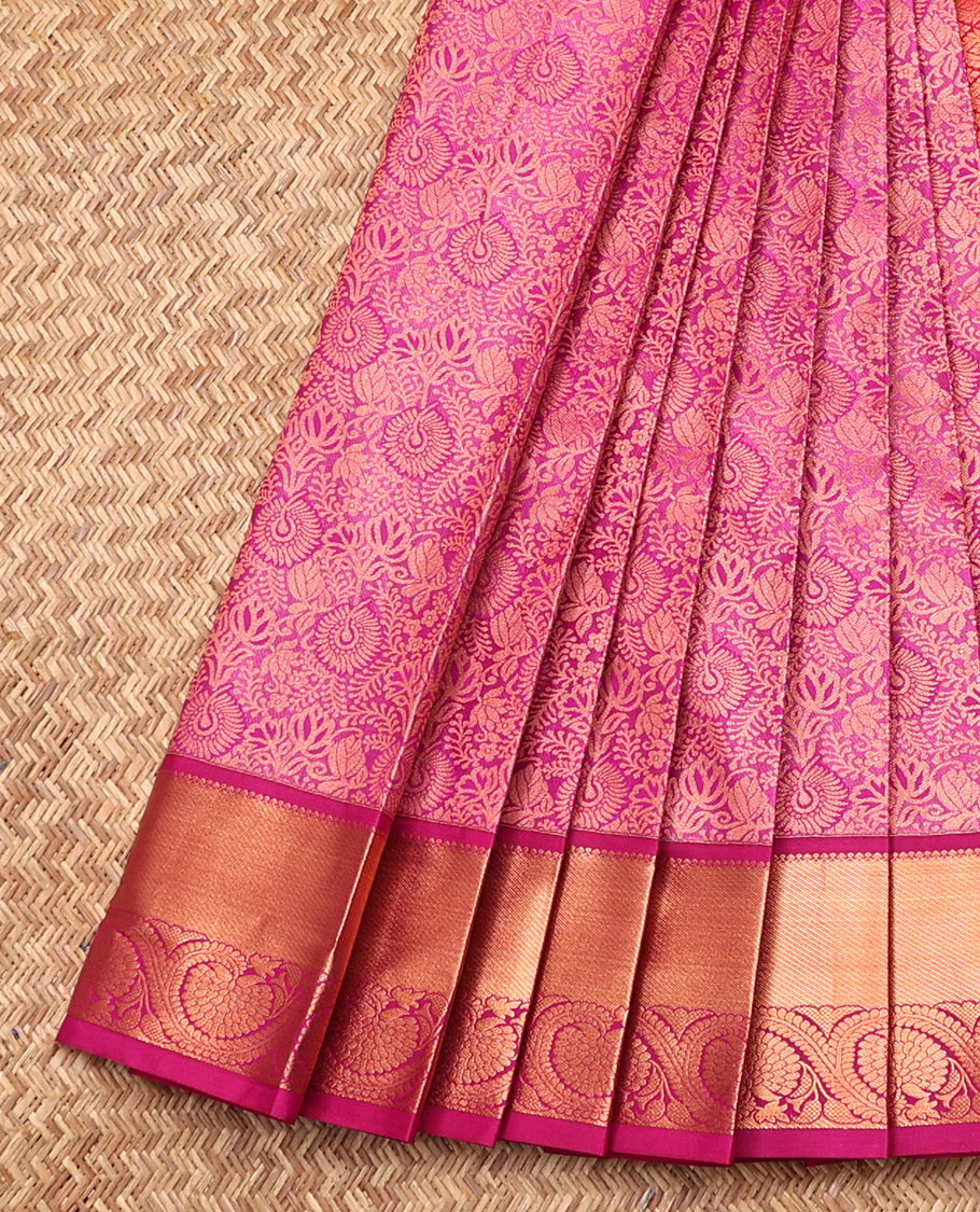 Pink Budget Silk Saree, Enthralled with Jacquard Design, Contrast Traditional Zari Border, Jaal Pallu, and a Contrast Blouse
