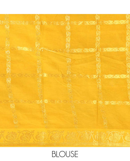 Hot pink zari buttas enclosed checked Sungudi cotton saree, contrast floral-paisley zari border & intricate pallu