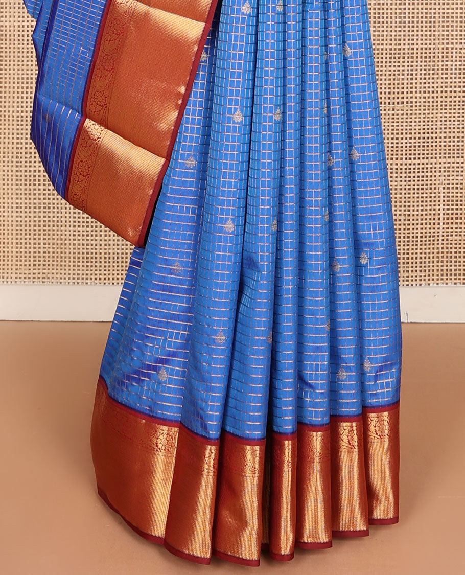 Blue zari design vasundhara silk mix saree, contrast border of kili,kodi visiry & kathir designs & jaal design pallu