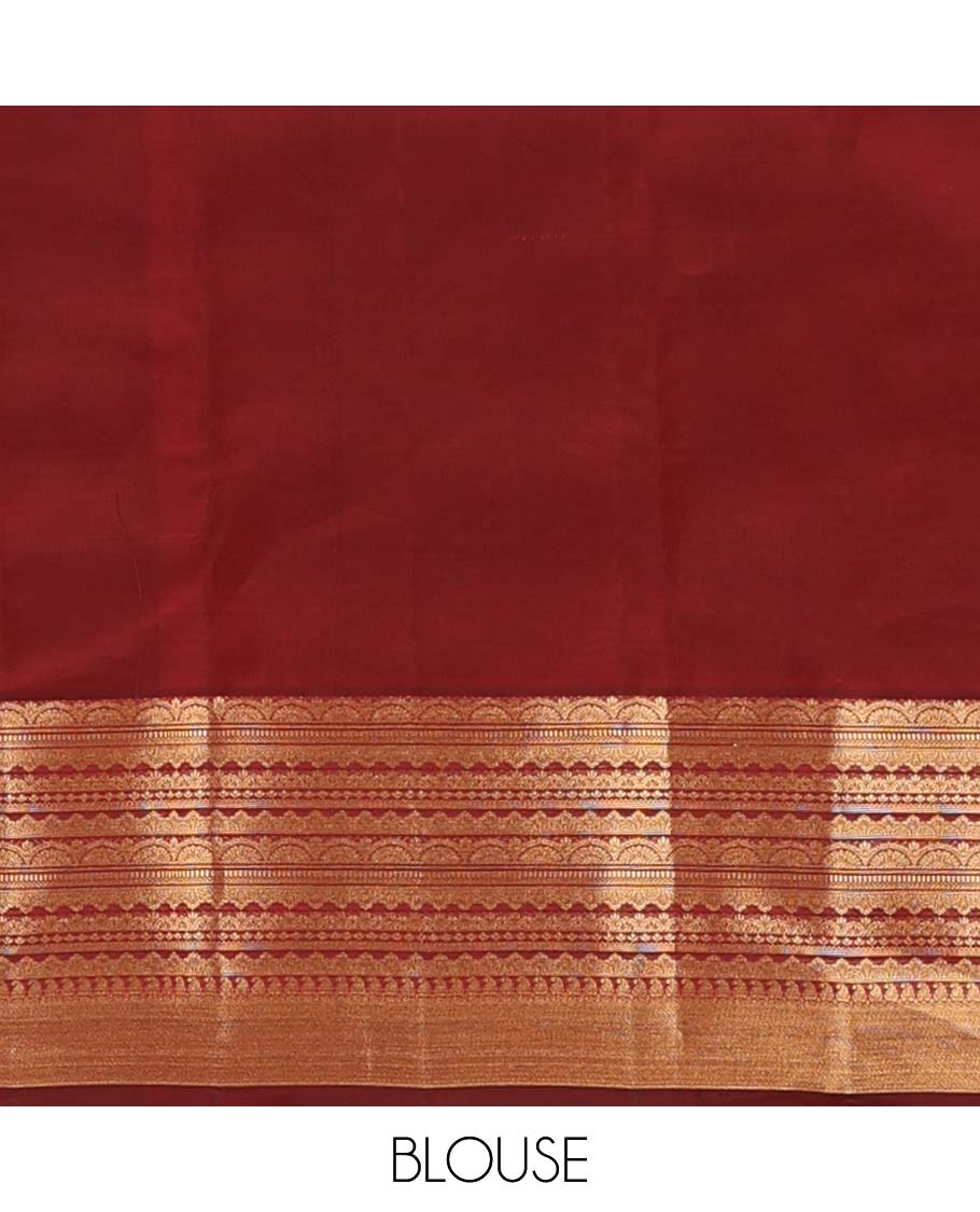 Peach zari stripes Vasundhara silk mix saree, contrast traditional scallop zari border, and jaal pallu