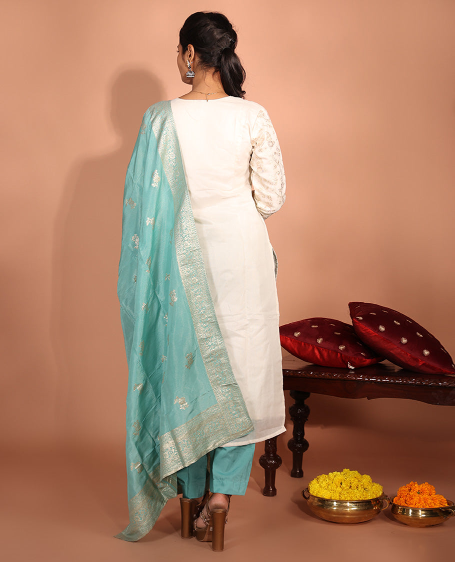 Cream Jacquard Readymade Suit
