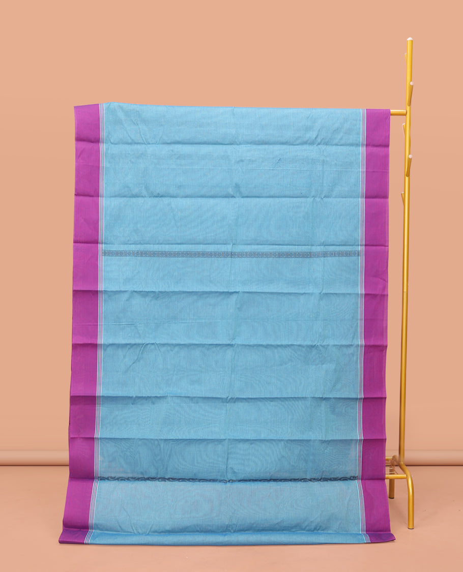 Blue Kanchi Cotton Saree, Elevated with Floral Creeper Designs, Contrast Border, Pallu of Paisley Design, and a Matching Blouse
