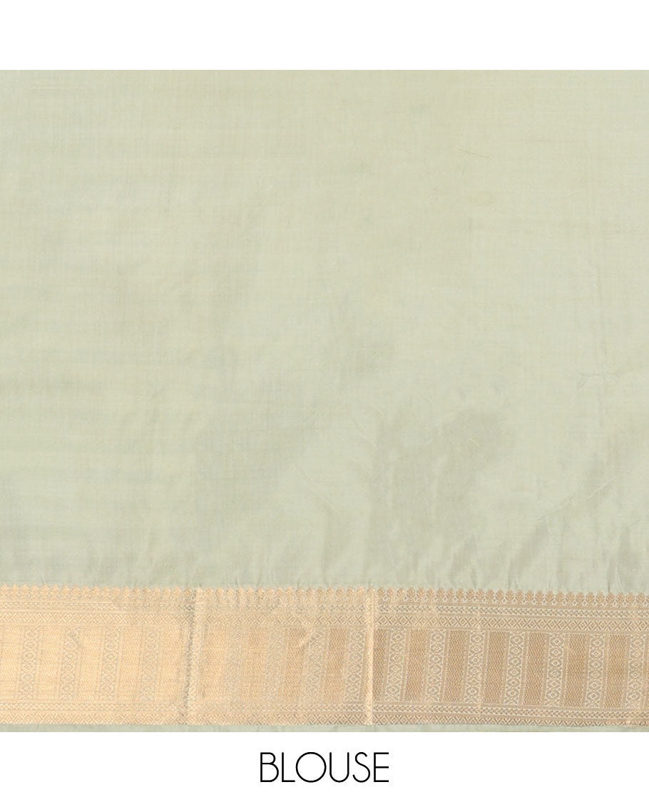 White striped, motifs soft silk saree with contrast striped border & floral design pallu
